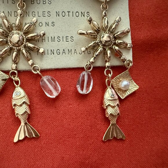 Anthropologie Shell Charm Fish Drop Earrings NEW - Picture 3 of 4